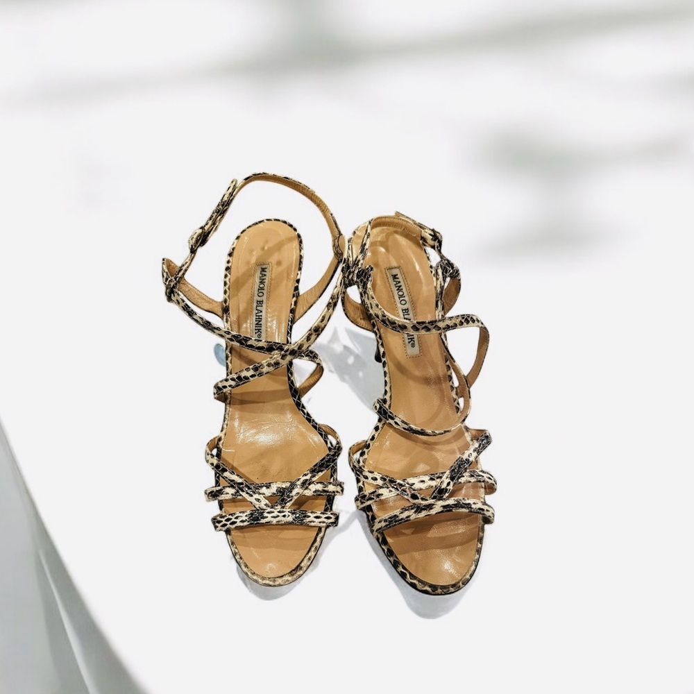 Manolo Blahnik Brown Python Print Heels - image 3